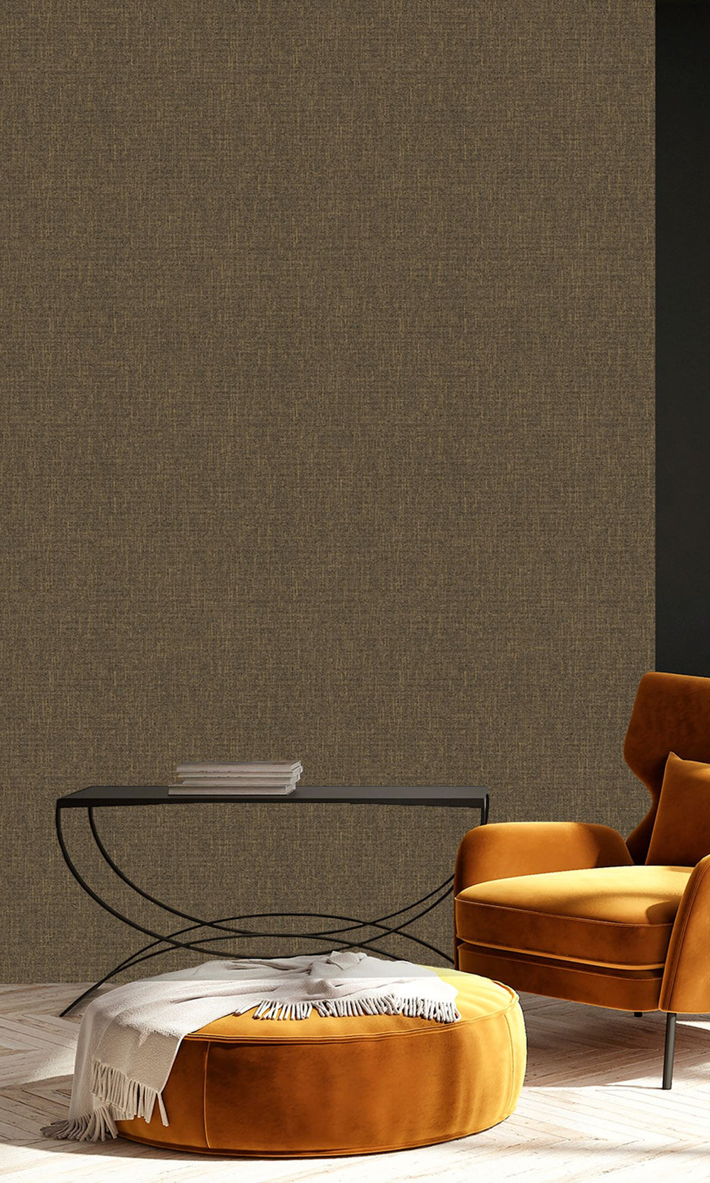 Metallic Bronze Scratched Fabric Print Wallpaper R9922