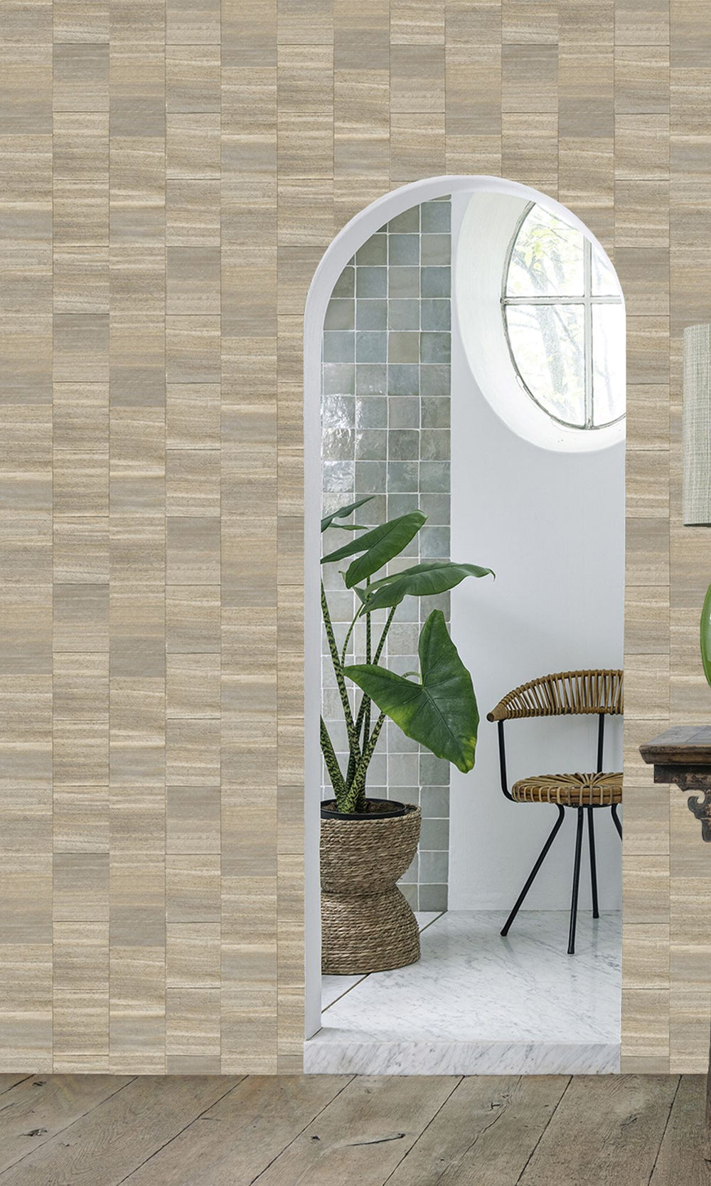 Stonehenge Greige Checkered Denim Print Wallpaper R9931