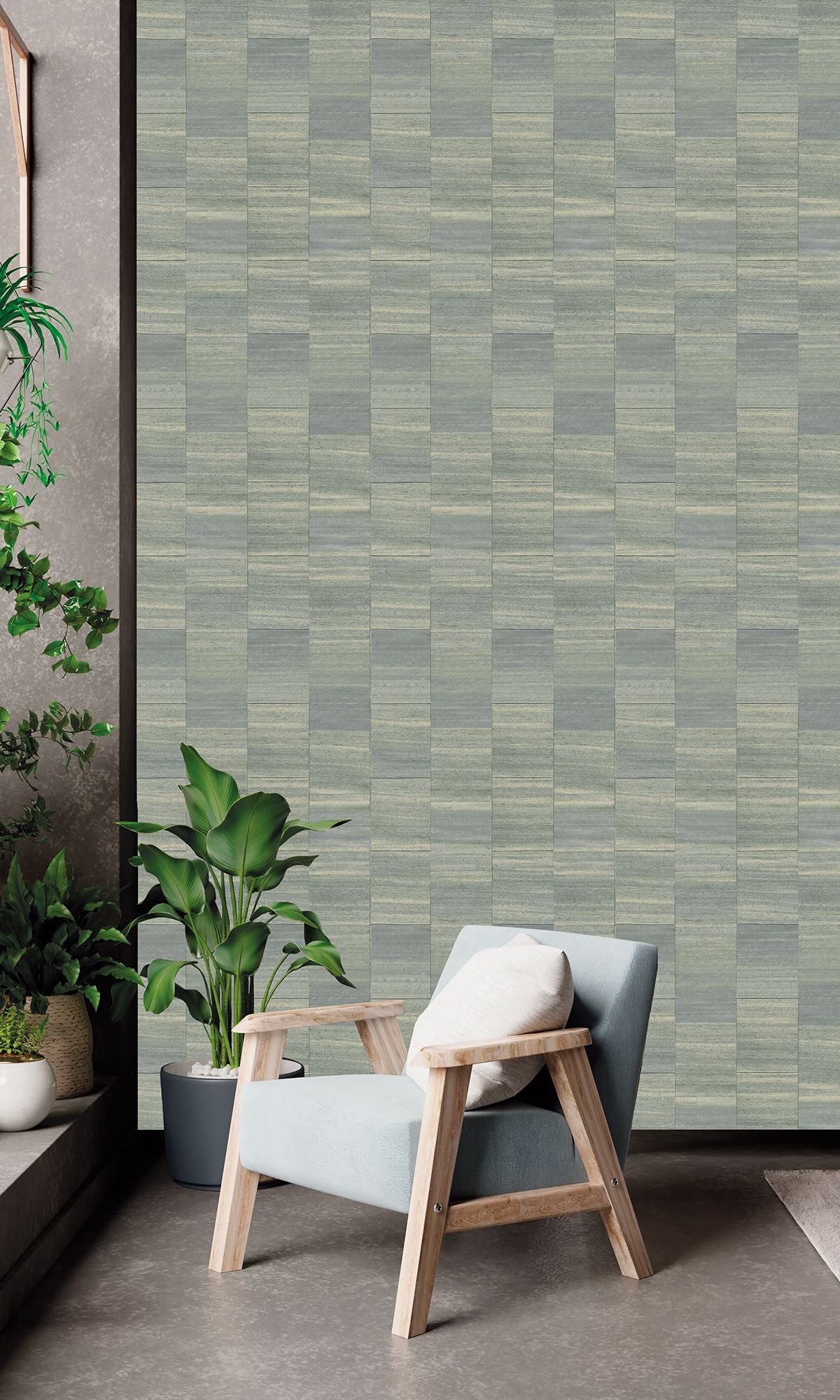 Grey Heron Checkered Denim Print Wallpaper R9933