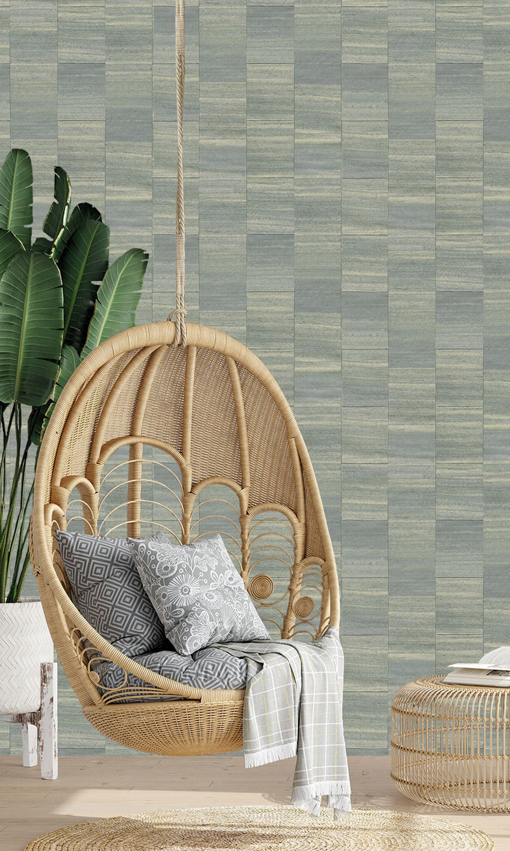Grey Heron Checkered Denim Print Wallpaper R9933