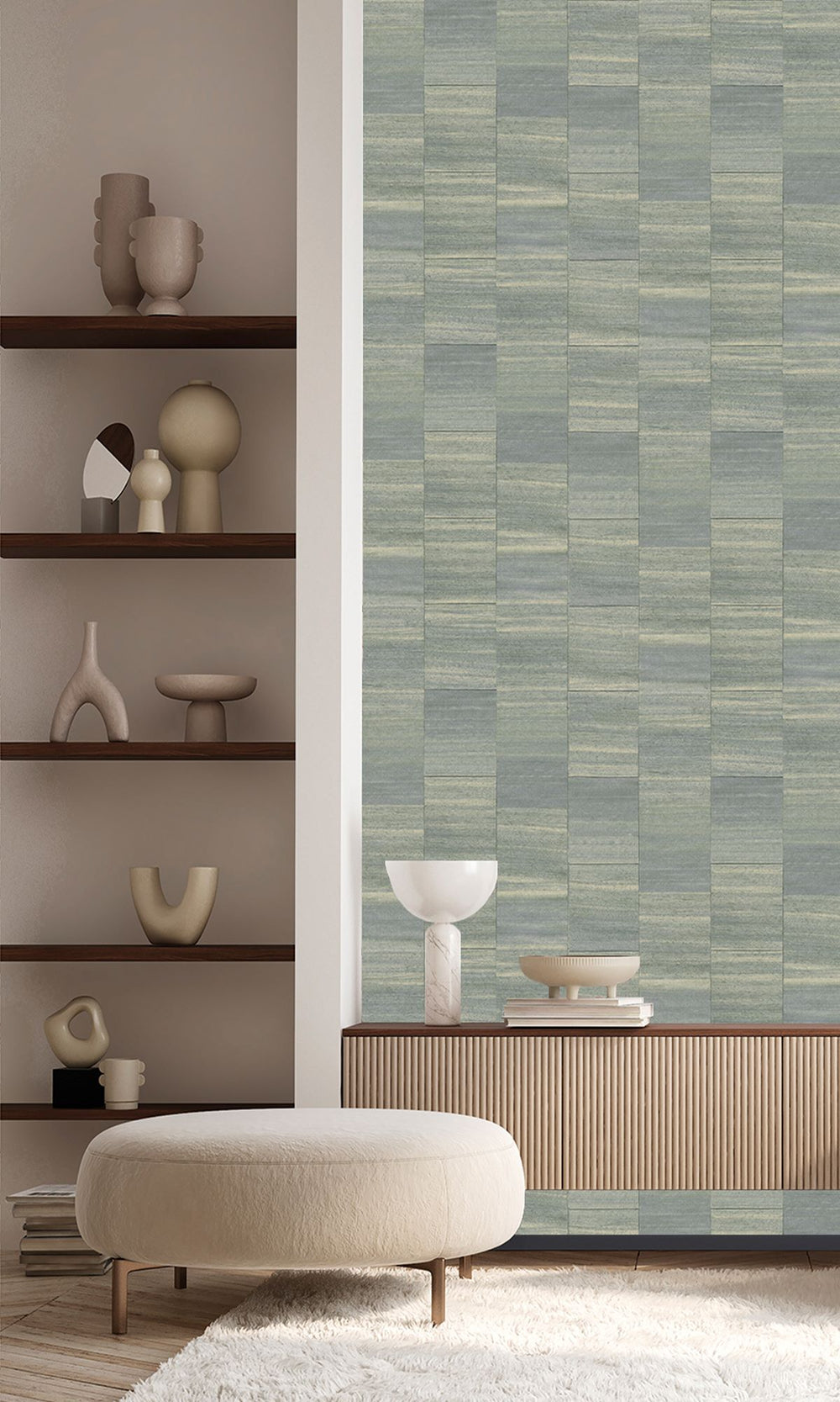 Grey Heron Checkered Denim Print Wallpaper R9933
