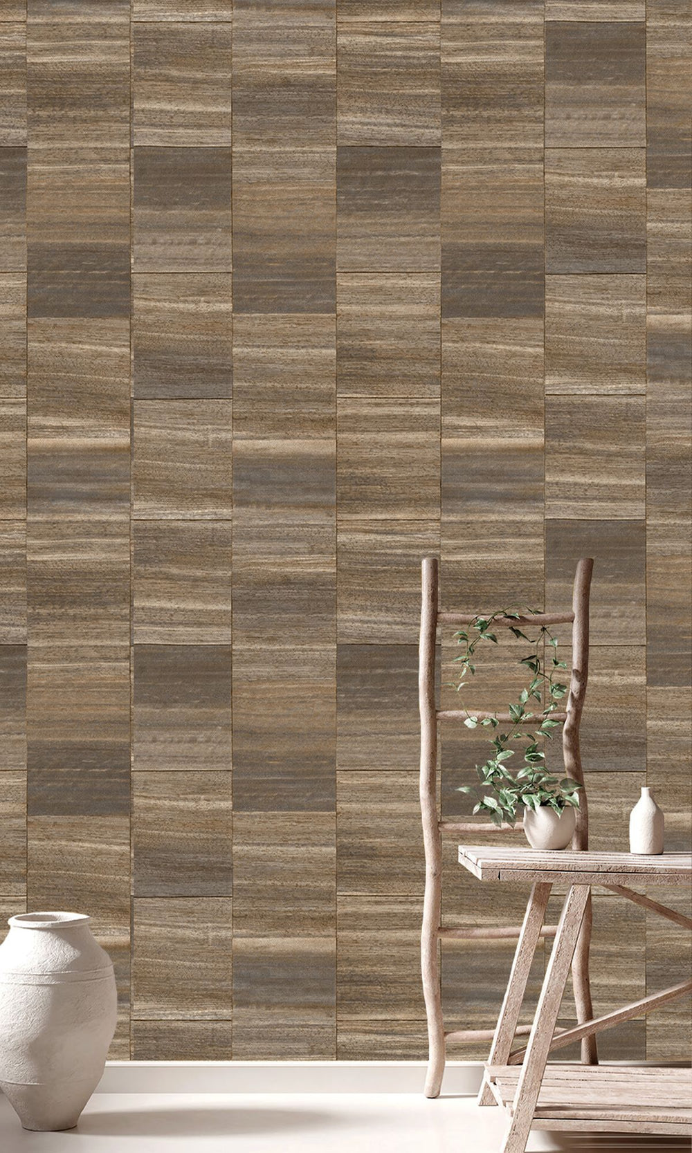 Greyish Brown Checkered Denim Print Wallpaper R9934