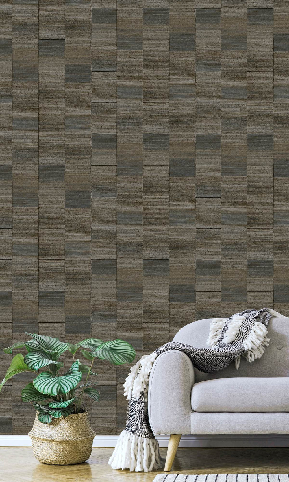 Graphite Grey Checkered Denim Print Wallpaper R9936