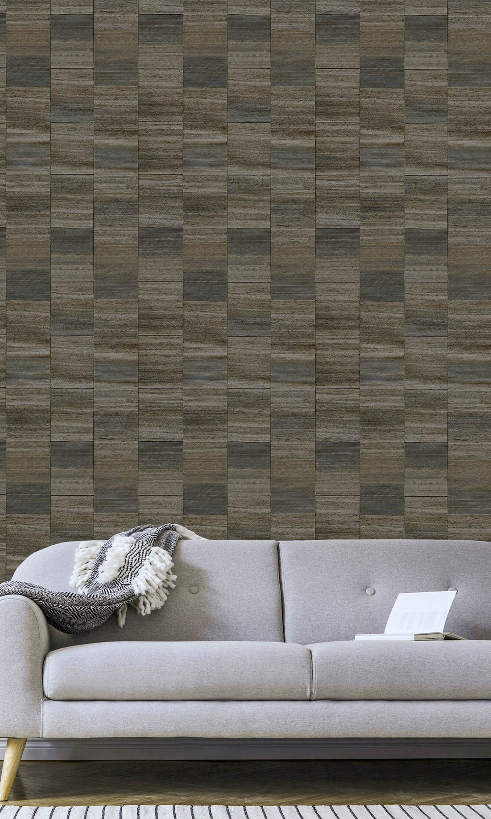 Graphite Grey Checkered Denim Print Wallpaper R9936