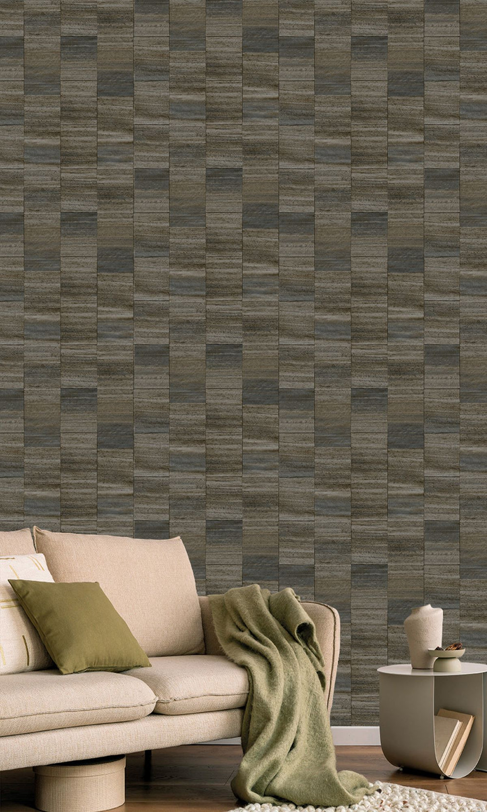 Graphite Grey Checkered Denim Print Wallpaper R9936