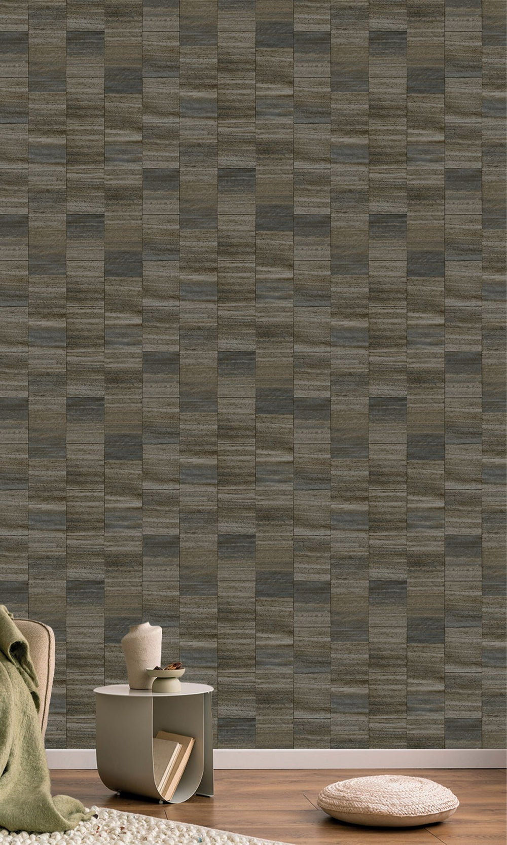 Graphite Grey Checkered Denim Print Wallpaper R9936