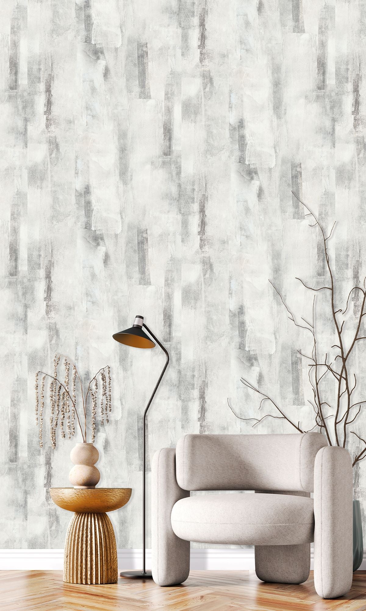 Lace Veil & Natural Grey Scattered Block Faux Concrete Wallpaper R9937