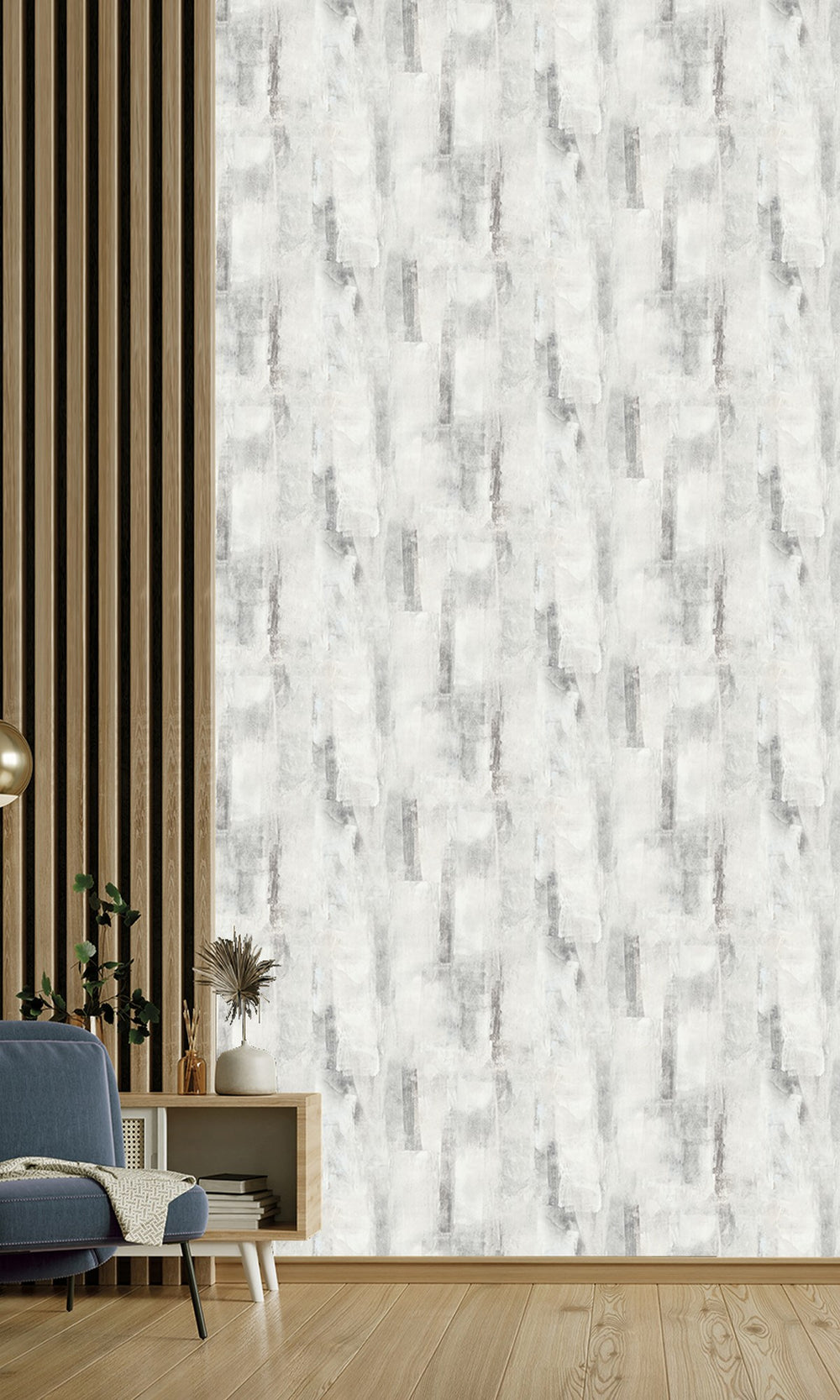 Lace Veil & Natural Grey Scattered Block Faux Concrete Wallpaper R9937