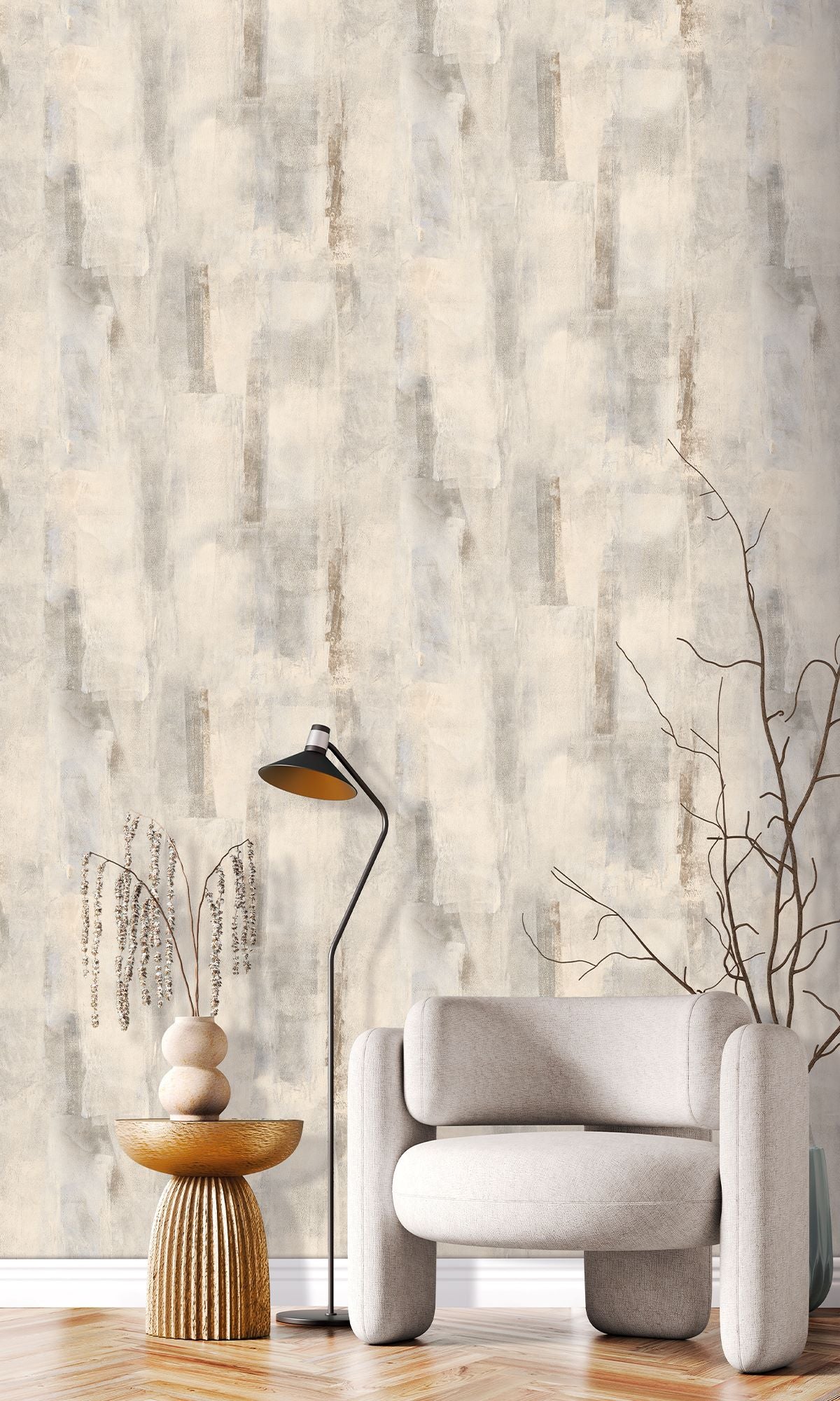 Gull Grey & Cloud White Scattered Block Faux Concrete Wallpaper R9938
