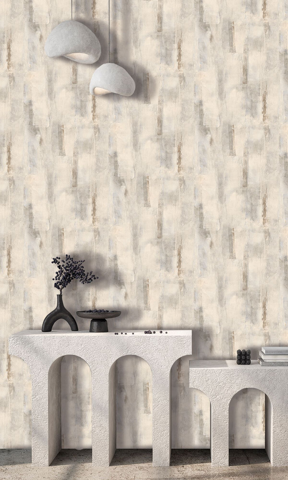 Gull Grey & Cloud White Scattered Block Faux Concrete Wallpaper R9938