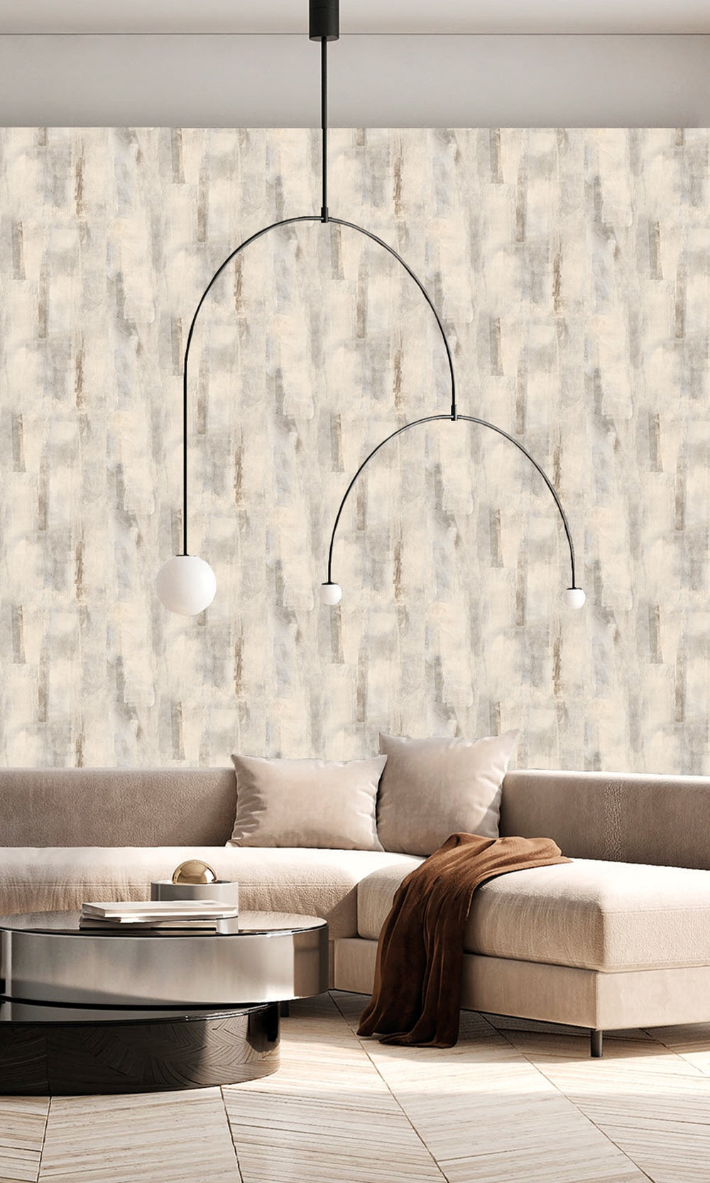 Gull Grey & Cloud White Scattered Block Faux Concrete Wallpaper R9938