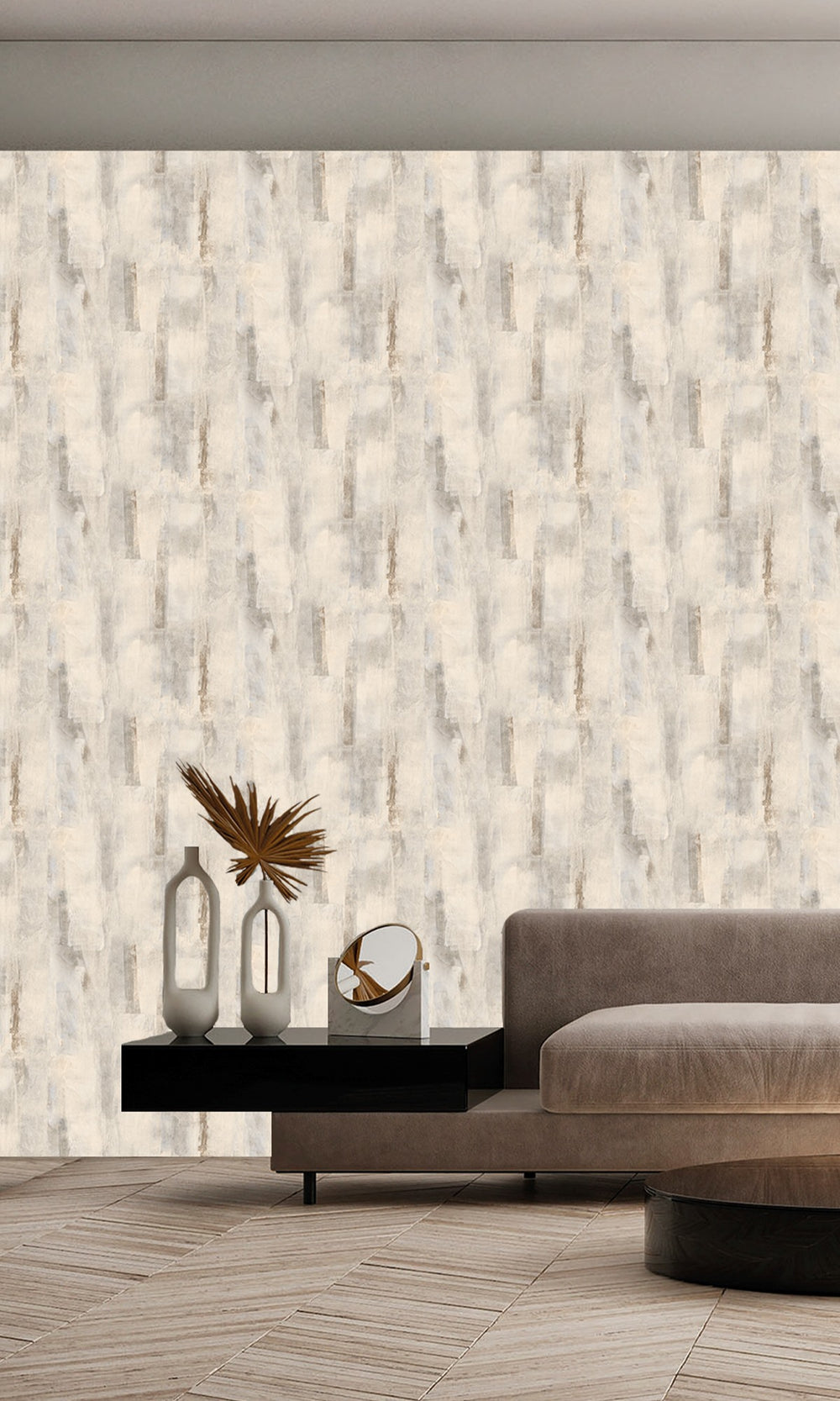 Gull Grey & Cloud White Scattered Block Faux Concrete Wallpaper R9938