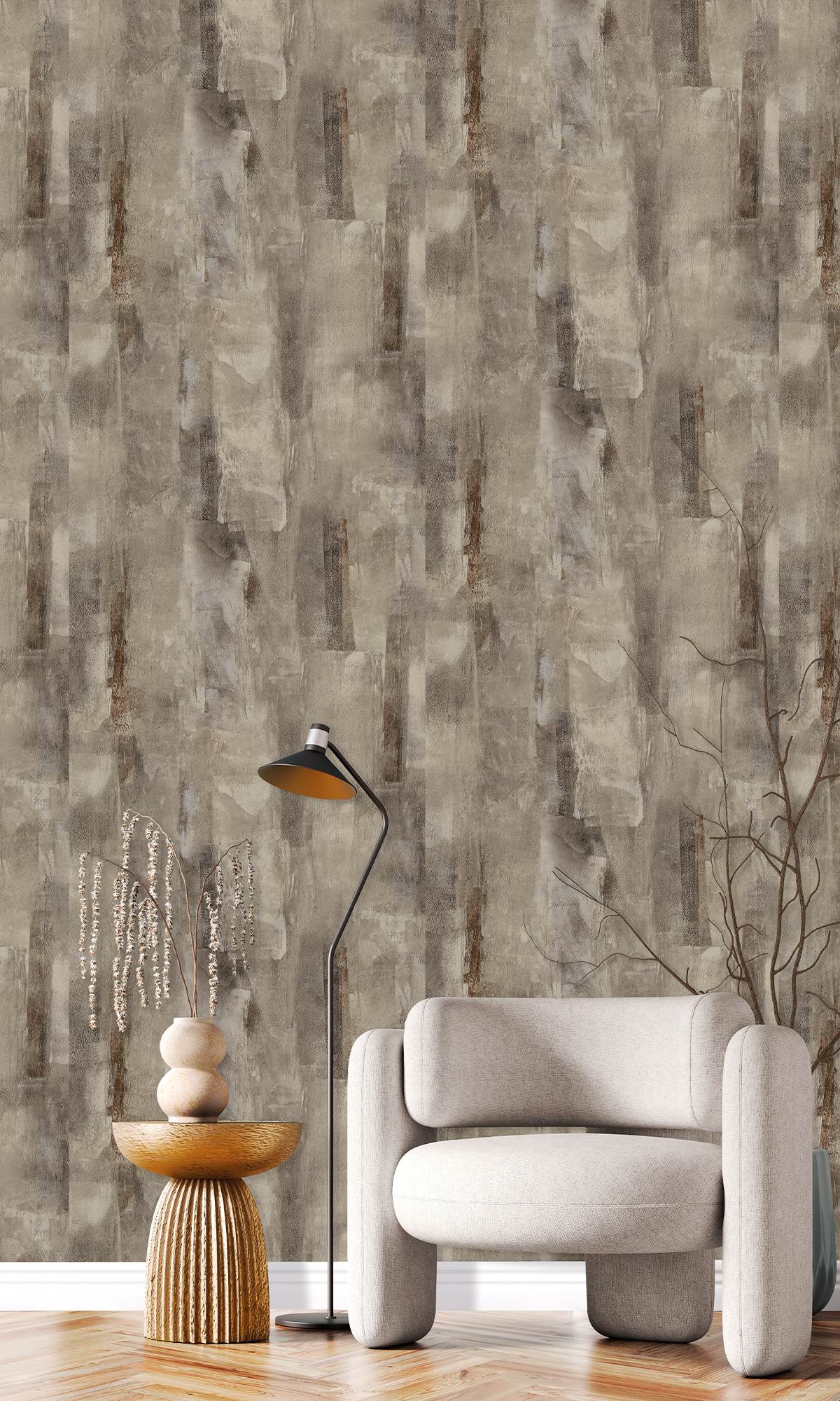 Brown Bear & Greige Scattered Block Faux Concrete Wallpaper R9940