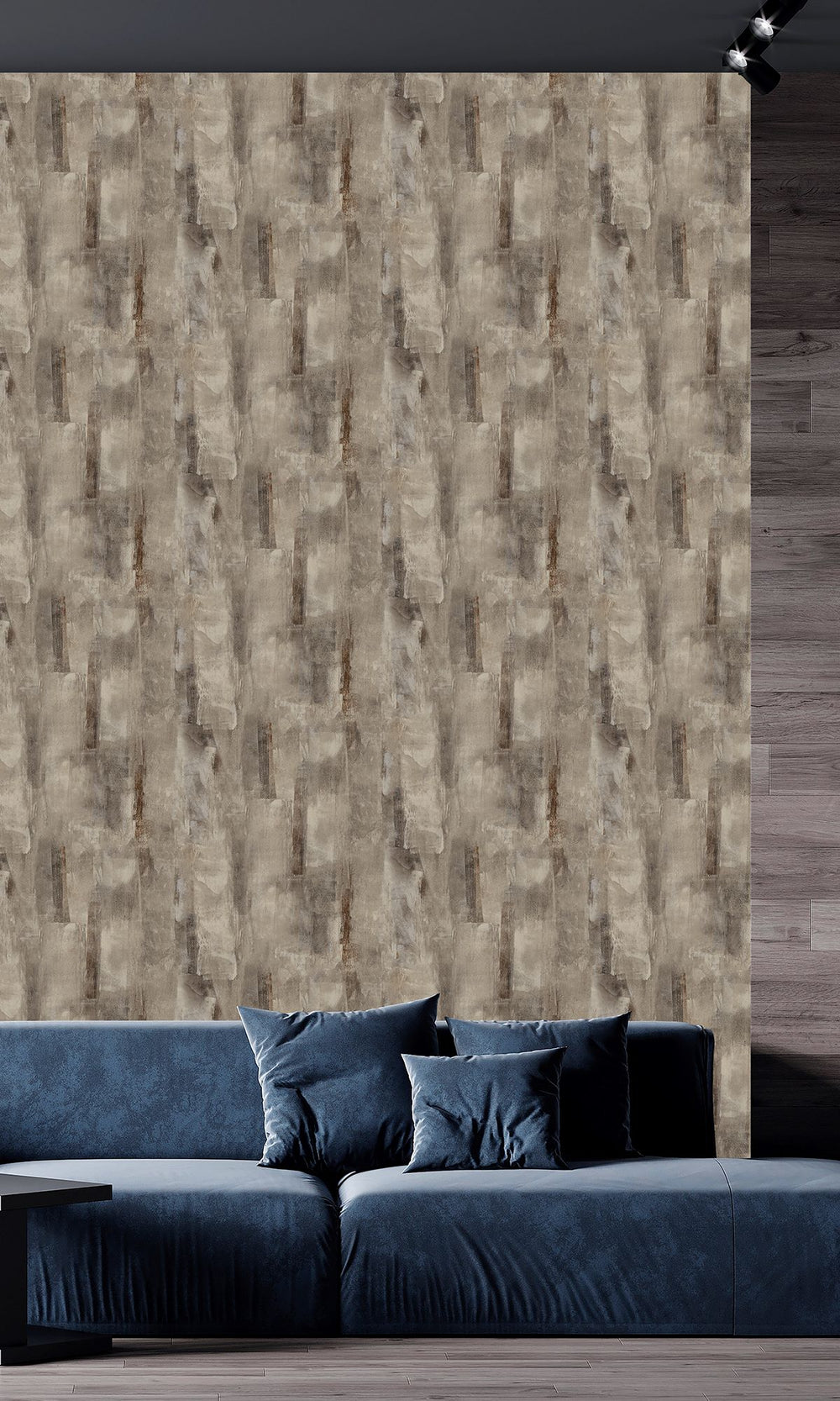Brown Bear & Greige Scattered Block Faux Concrete Wallpaper R9940