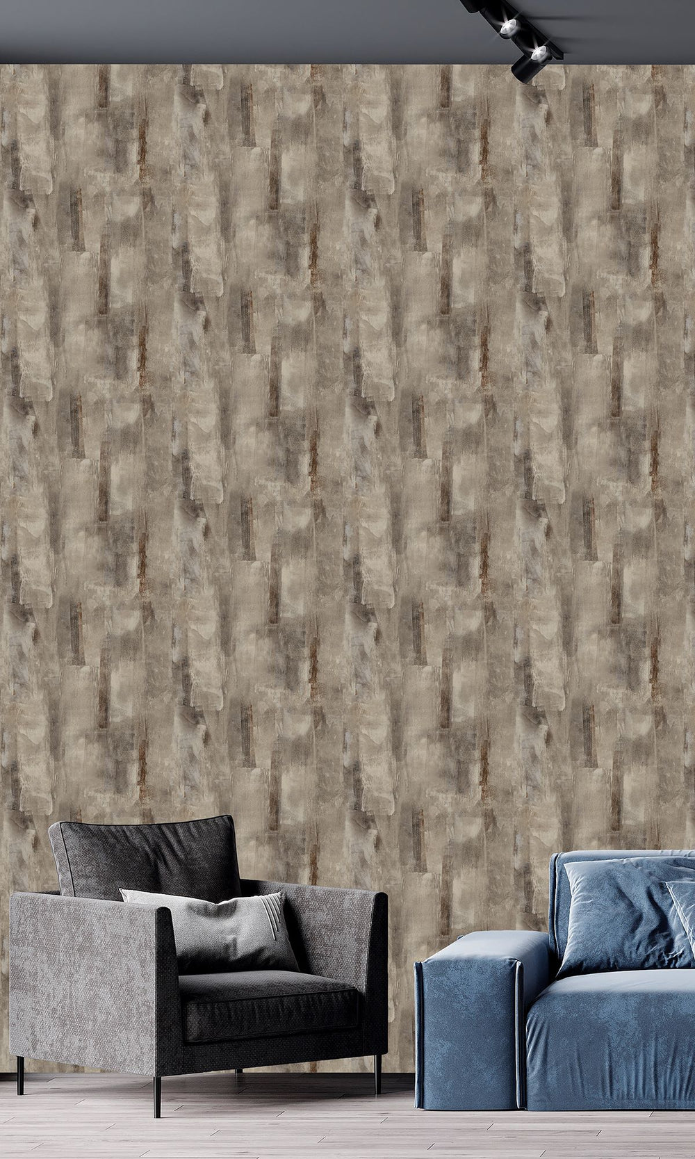 Brown Bear & Greige Scattered Block Faux Concrete Wallpaper R9940
