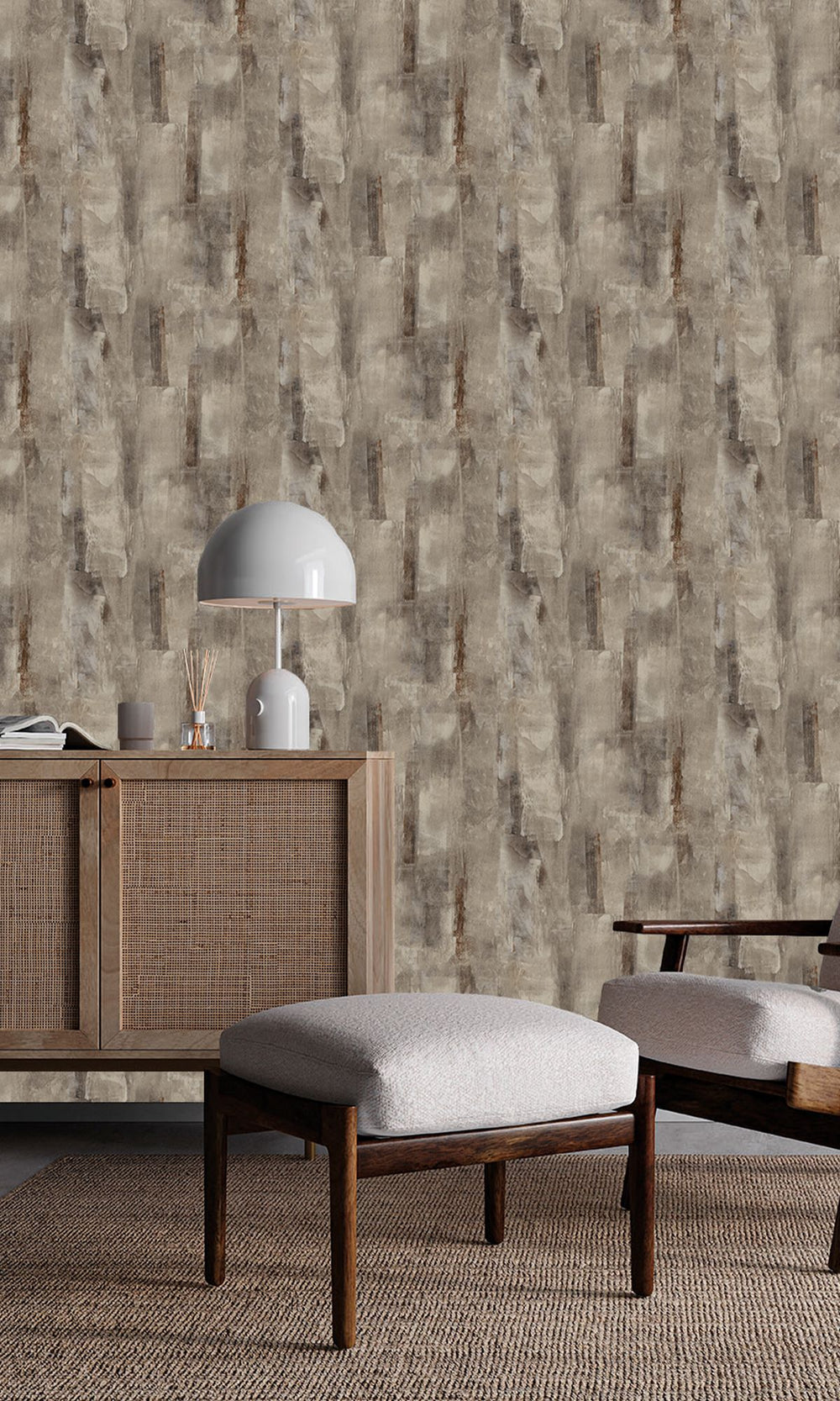 Brown Bear & Greige Scattered Block Faux Concrete Wallpaper R9940