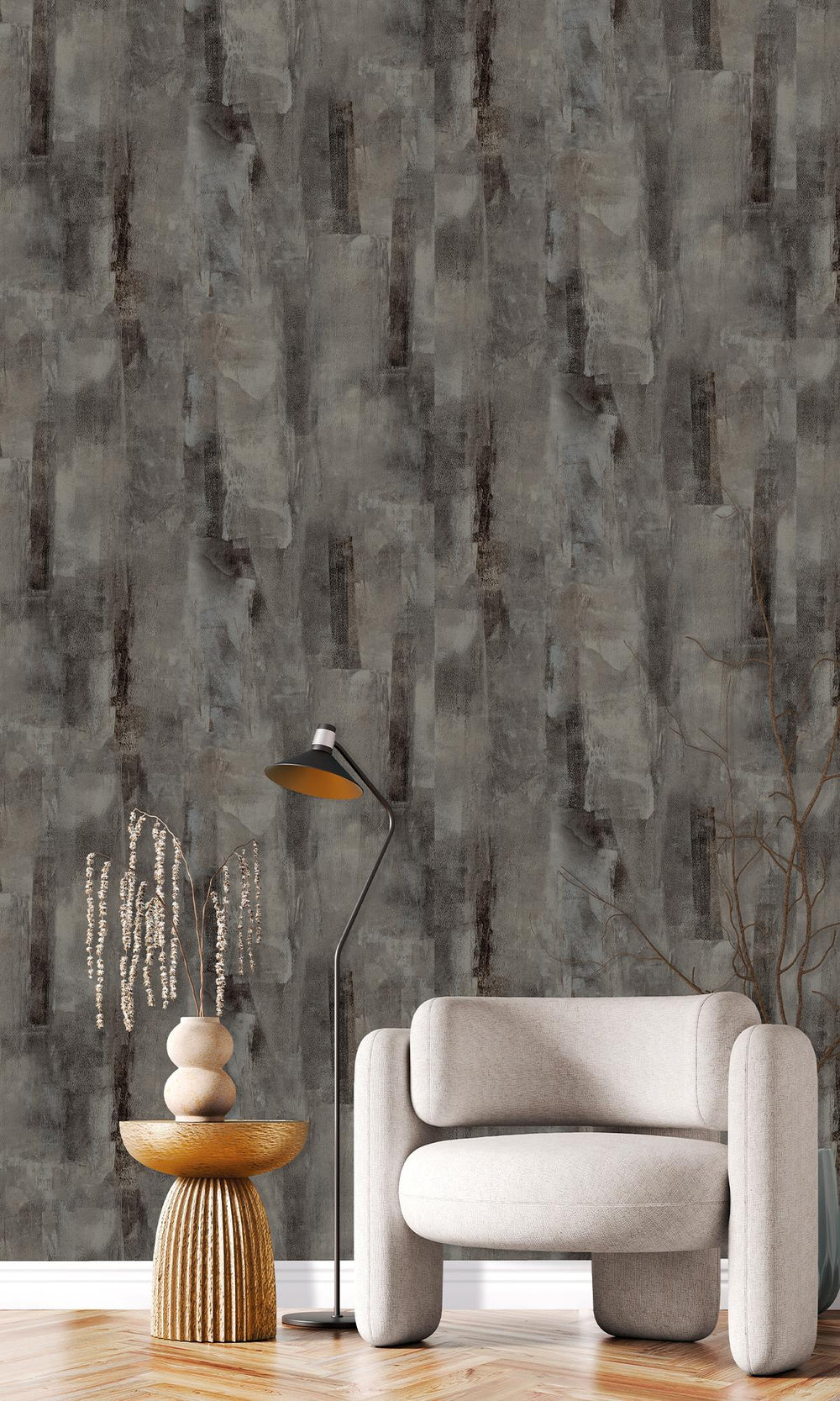 Maire & Weathered Brown Scattered Block Faux Concrete Wallpaper R9941