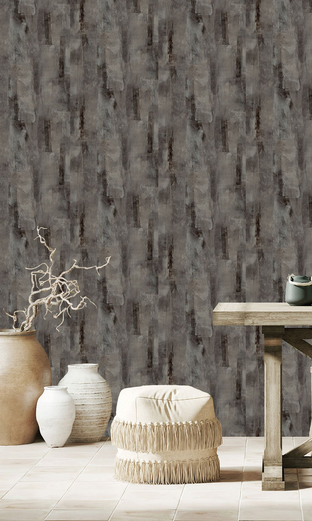 Maire & Weathered Brown Scattered Block Faux Concrete Wallpaper R9941