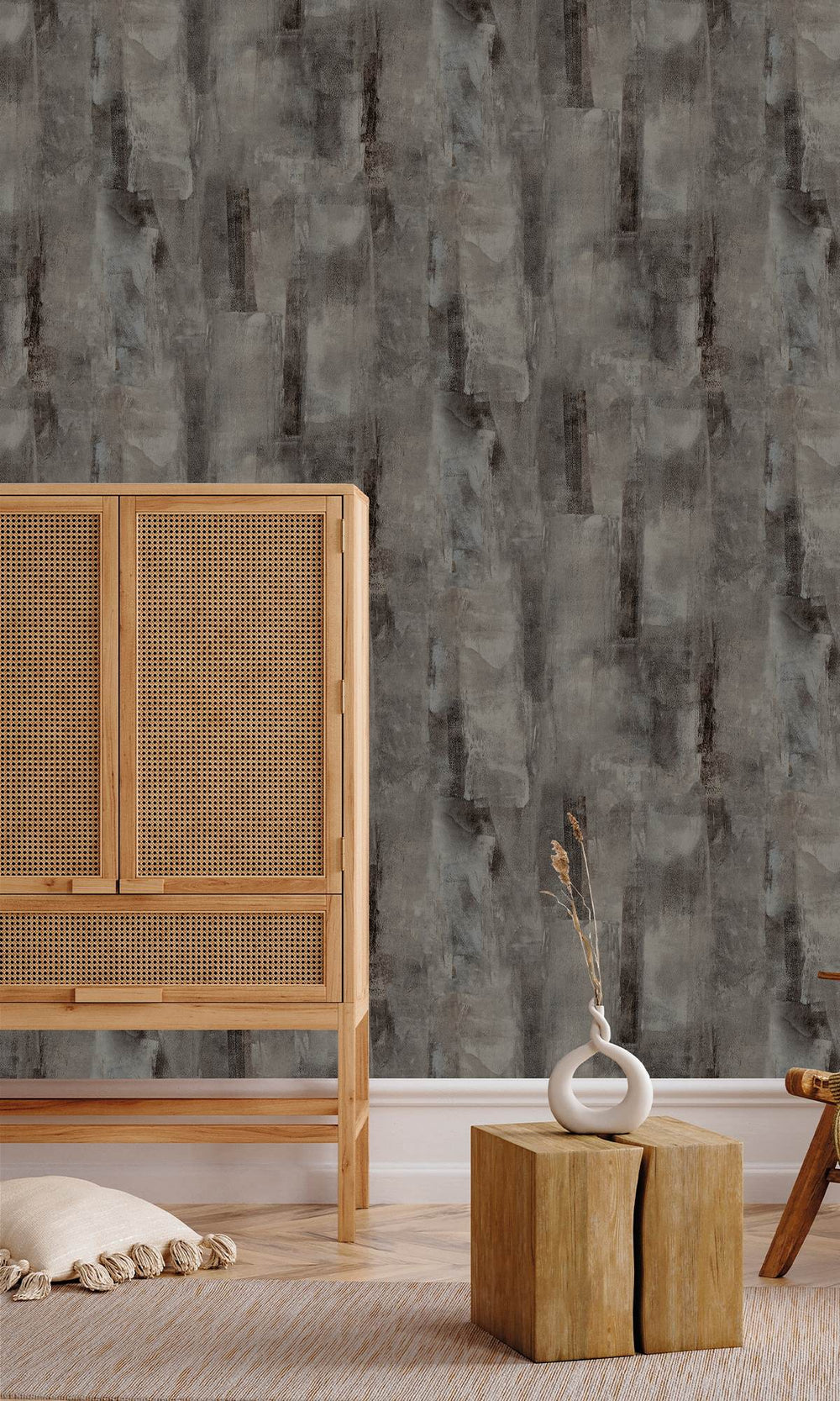 Maire & Weathered Brown Scattered Block Faux Concrete Wallpaper R9941