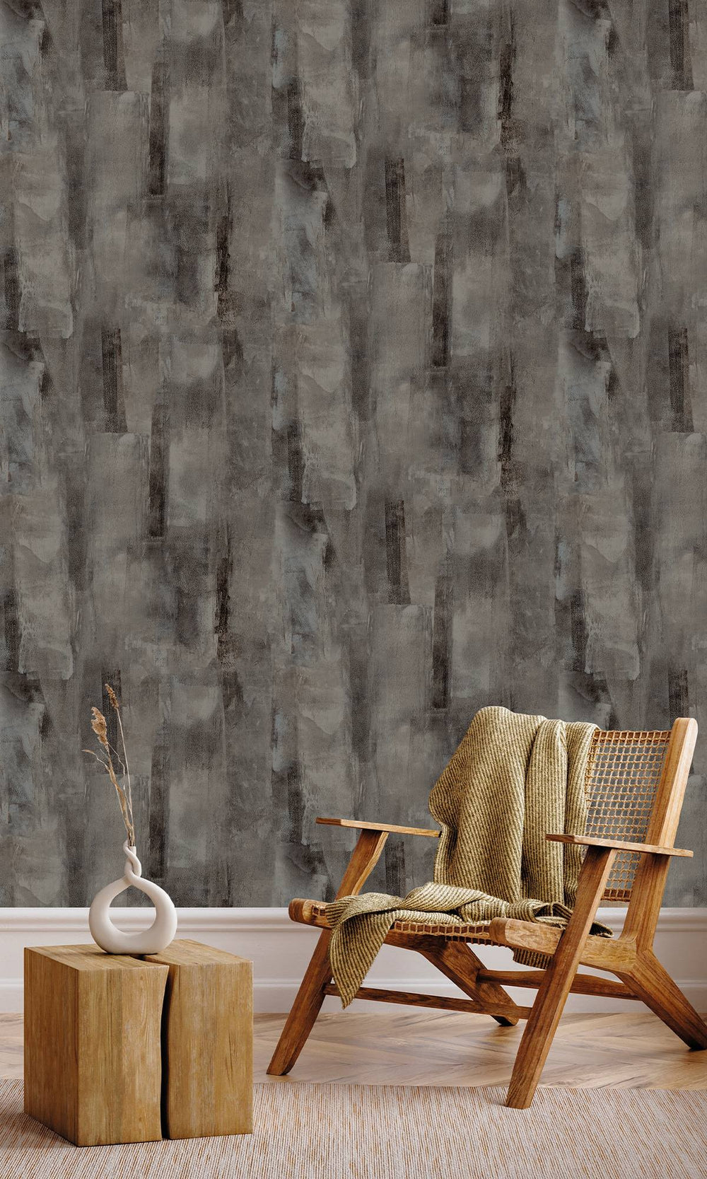 Maire & Weathered Brown Scattered Block Faux Concrete Wallpaper R9941