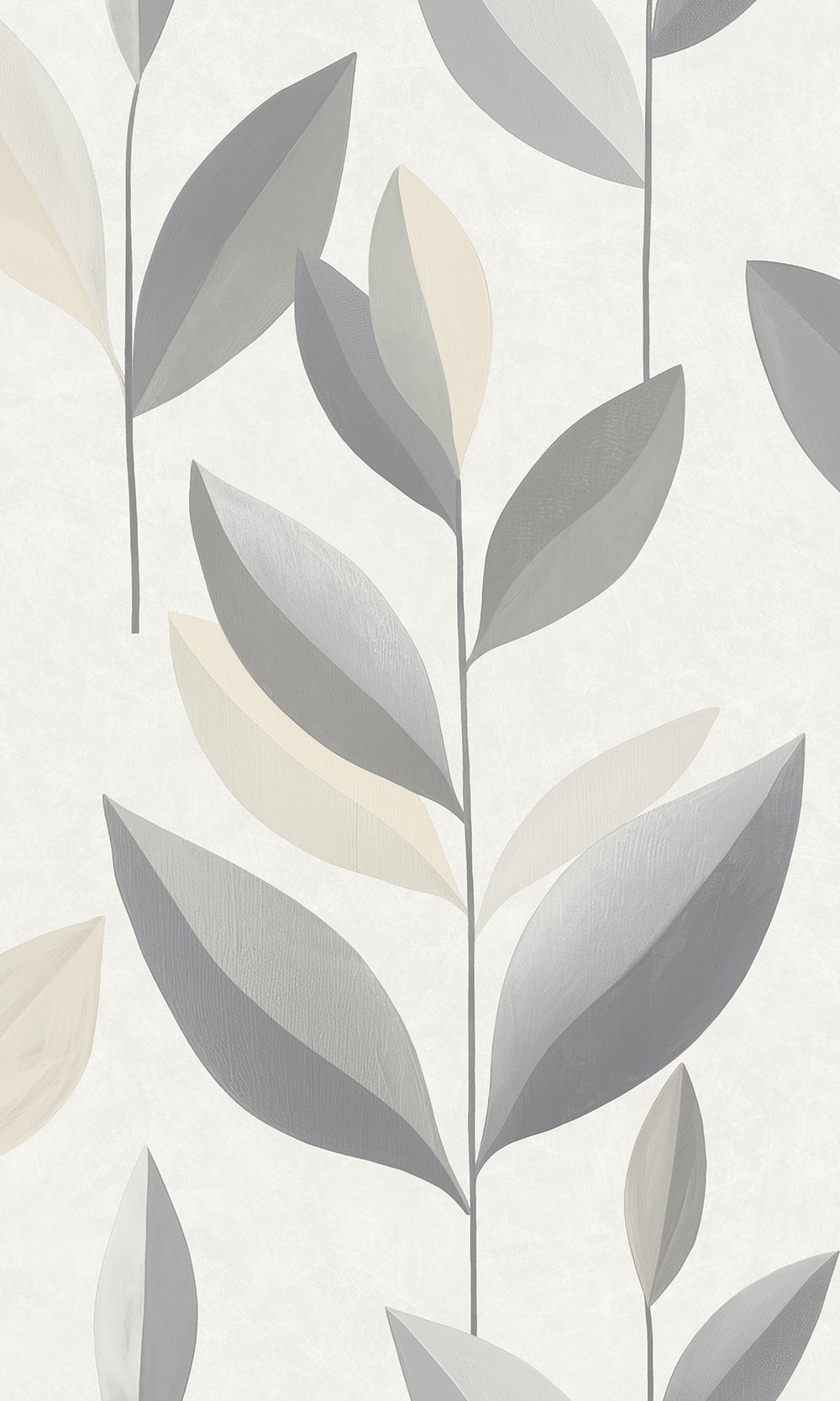 Mountain Mist & Nickel Stylized Plum Leaf Wallpaper R9942