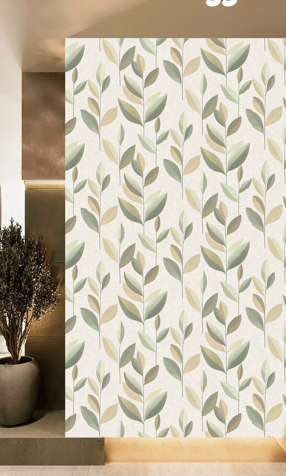Sand Blast & Kosher Khaki Stylized Plum Leaf Wallpaper R9944