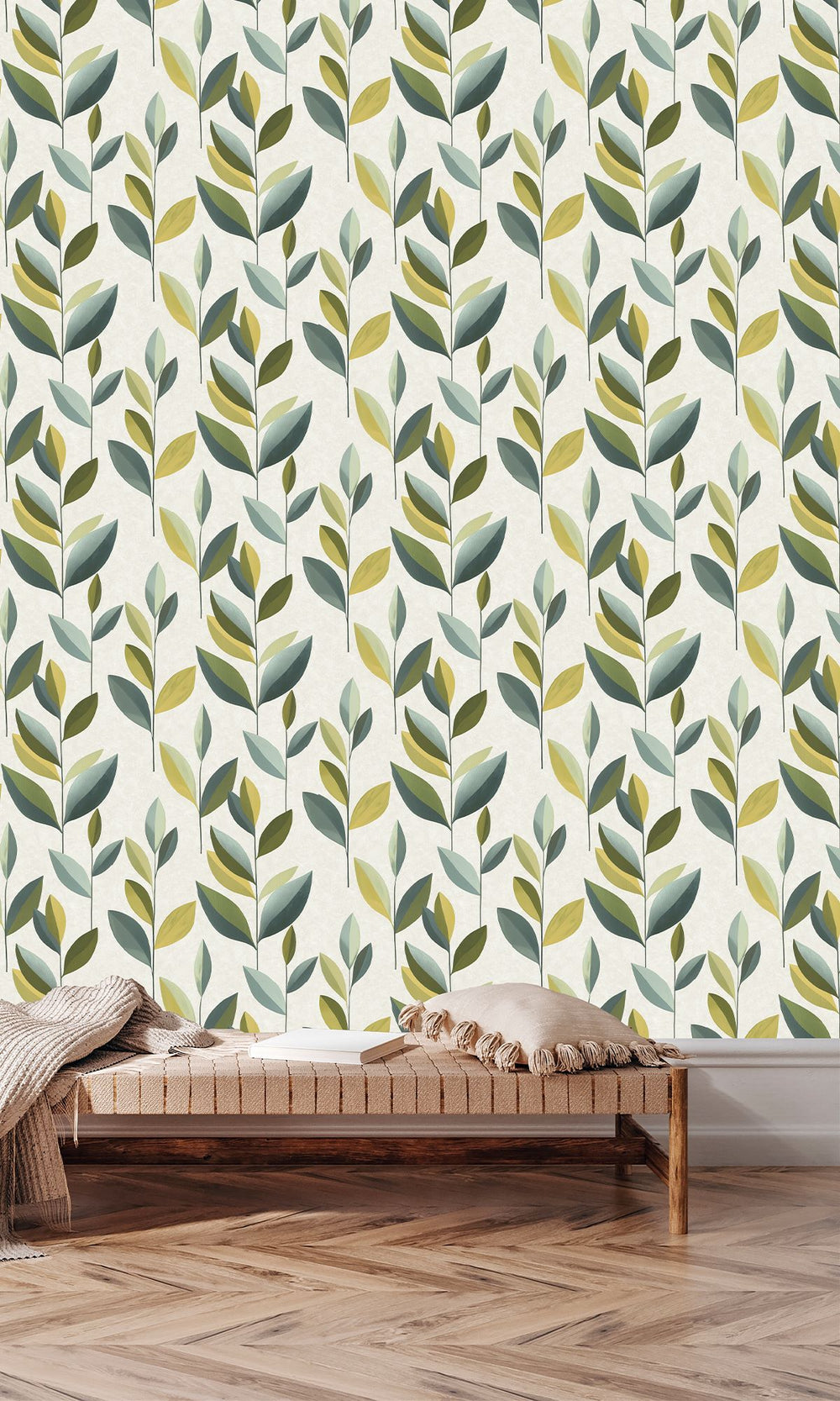 Corduroy & Dusky Citron Stylized Plum Leaf Wallpaper R9945
