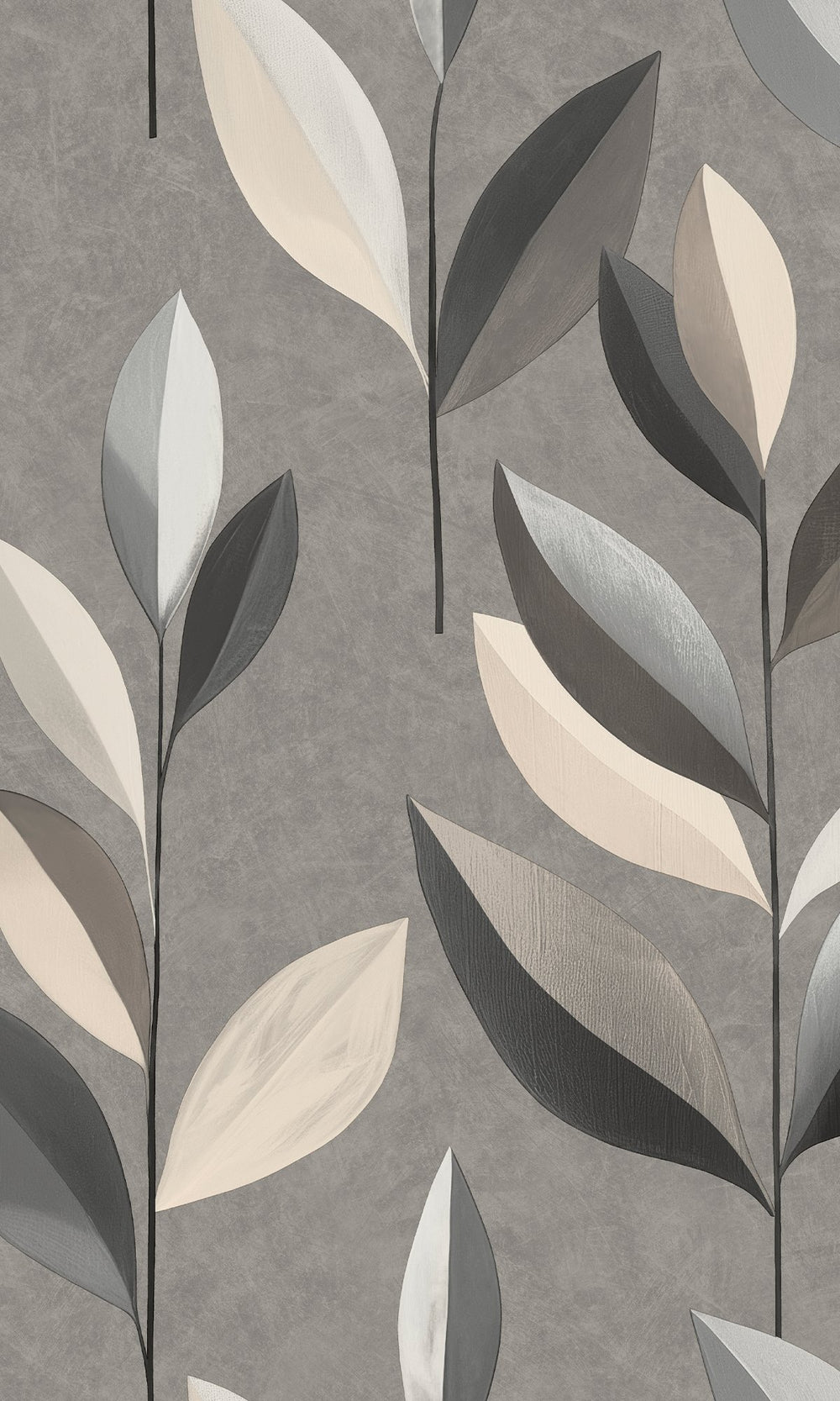 Wheat Sheaf & Onyx Gray Stylized Plum Leaf Wallpaper R9946