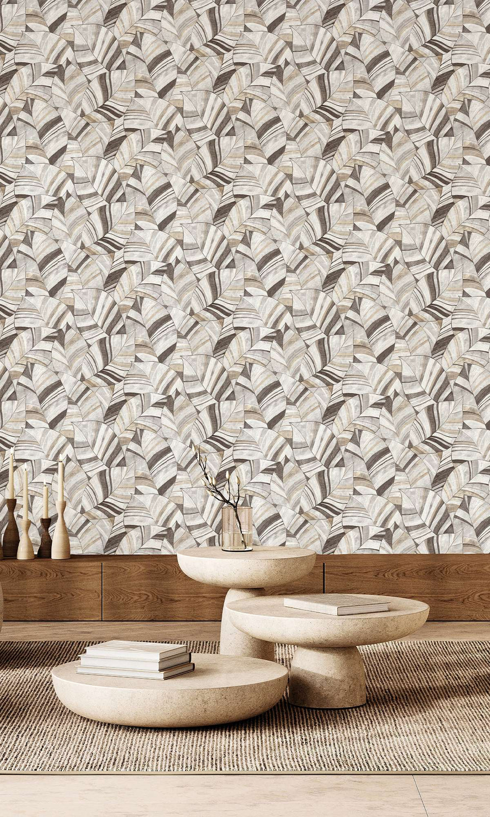 Morrel Brown & Soft Amber Overlapping Pen Drawn Leaves Wallpaper R9947