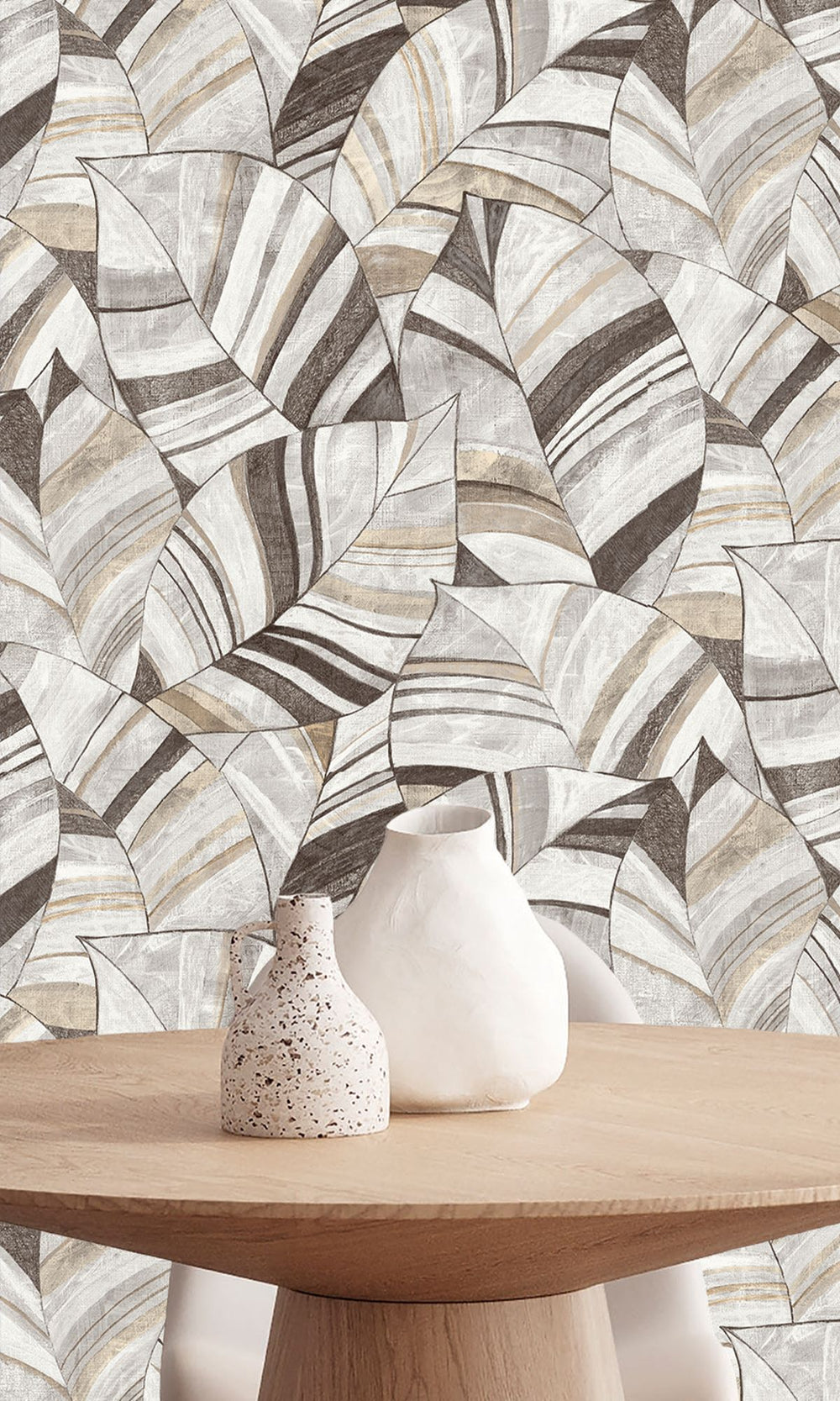 Morrel Brown & Soft Amber Overlapping Pen Drawn Leaves Wallpaper R9947