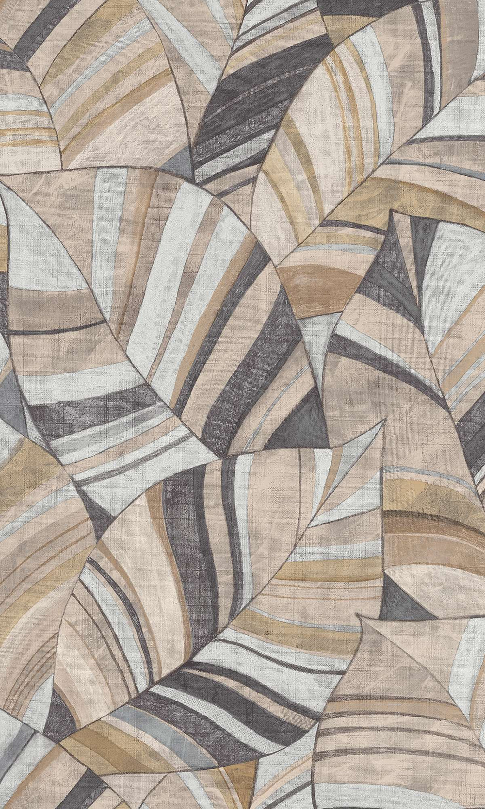 Brushed Nickel & Coffee Diva Overlapping Pen Drawn Leaves Wallpaper R9949