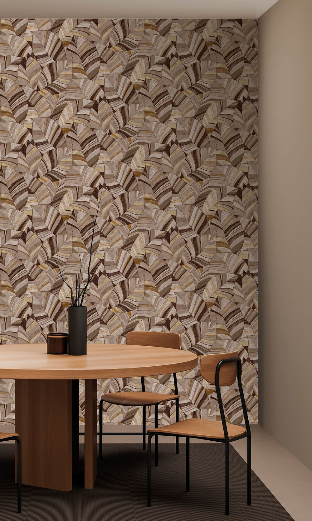 Duqqa Brown & Bungalow Taupe Overlapping Pen Drawn Leaves Wallpaper R9950