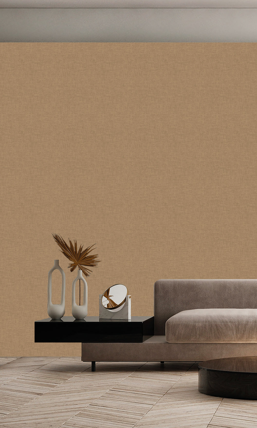 Brick Brown Wavy Textile Plain Wallpaper R9962