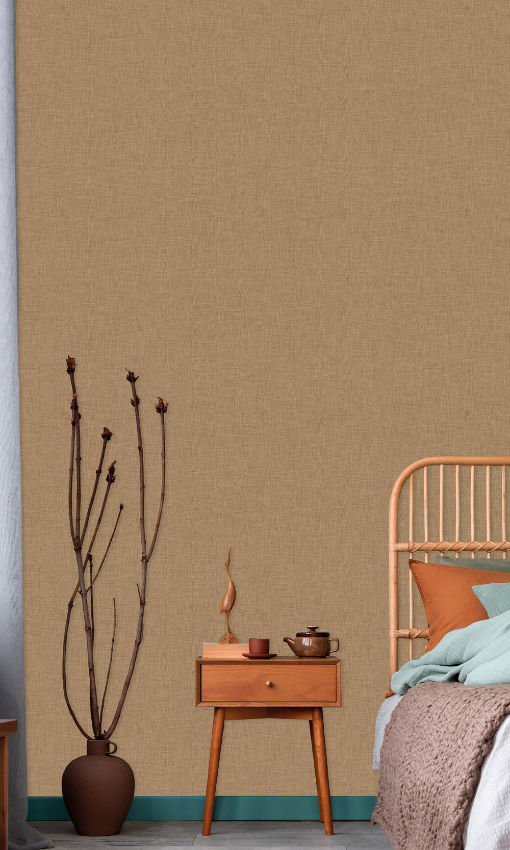 Brick Brown Wavy Textile Plain Wallpaper R9962