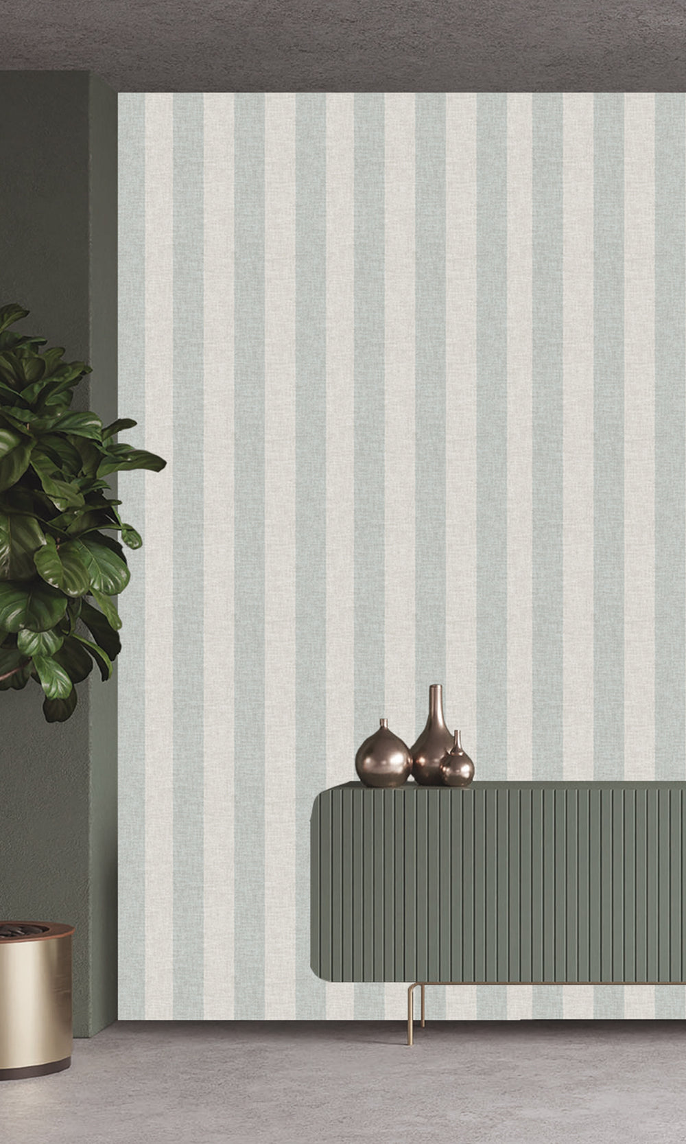 Snow Drift & Silky Green Wavy Textured Stripes Wallpaper R9964