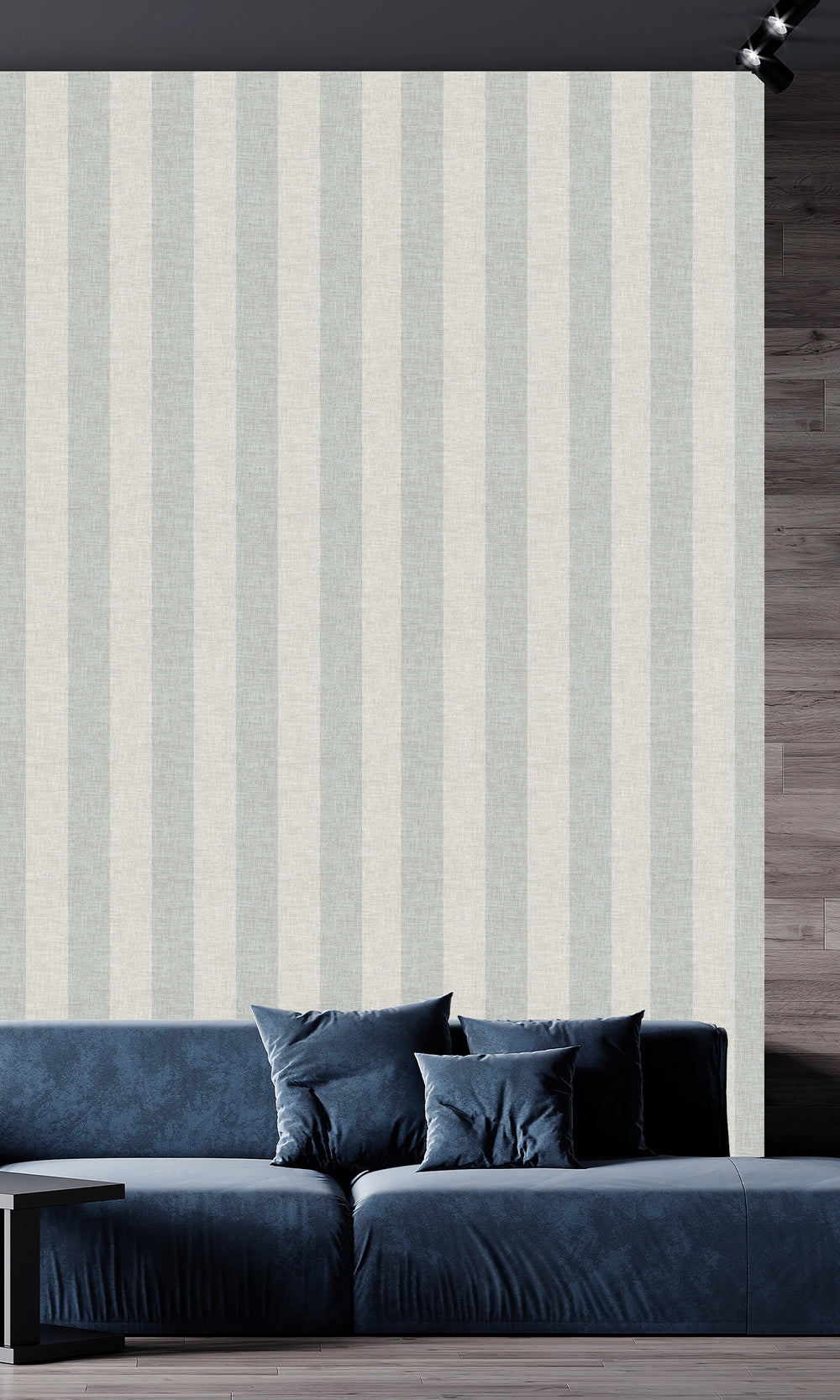 Snow Drift & Silky Green Wavy Textured Stripes Wallpaper R9964