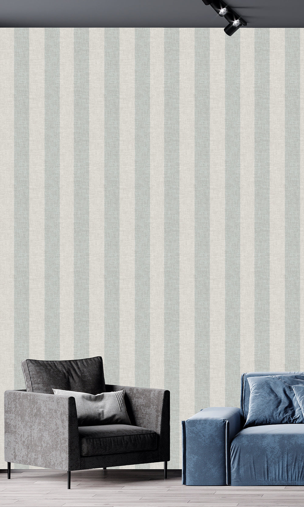 Snow Drift & Silky Green Wavy Textured Stripes Wallpaper R9964