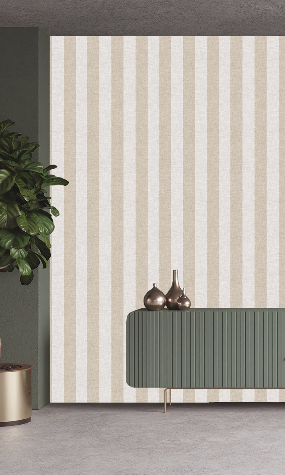 Offwhite & Birchwood Wavy Textured Stripes Wallpaper R9965