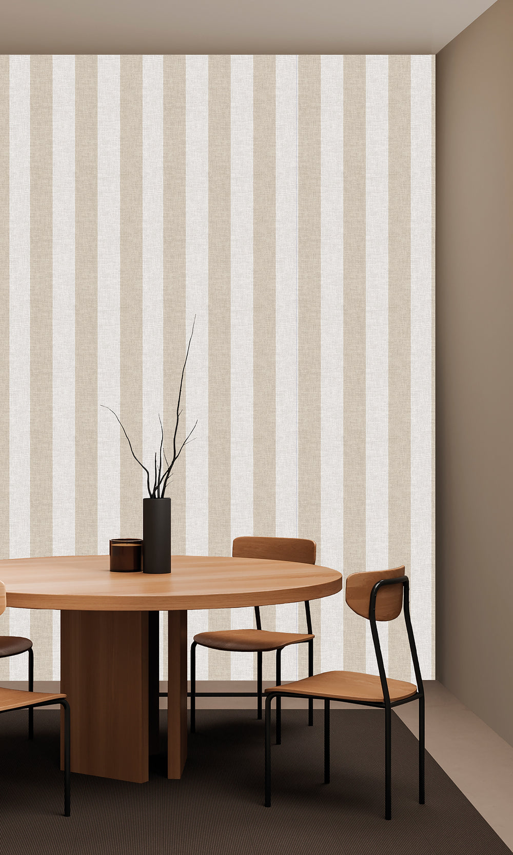 Offwhite & Birchwood Wavy Textured Stripes Wallpaper R9965