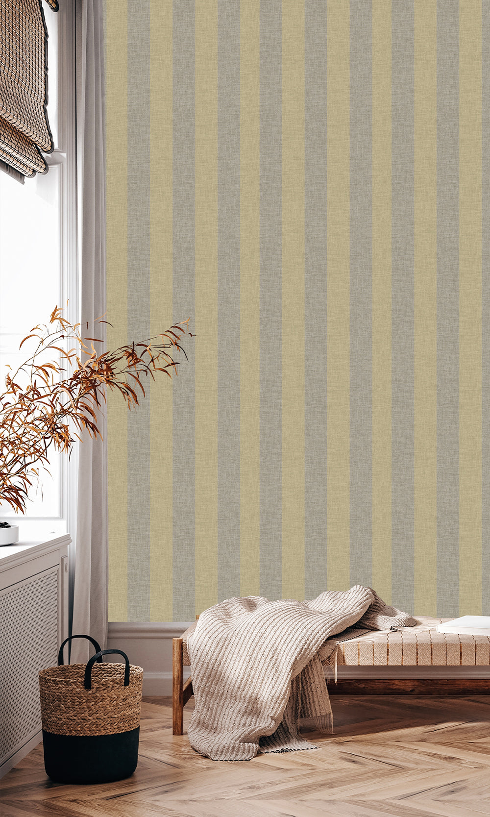 Hillary & Warm Granite Wavy Textured Stripes Wallpaper R9967