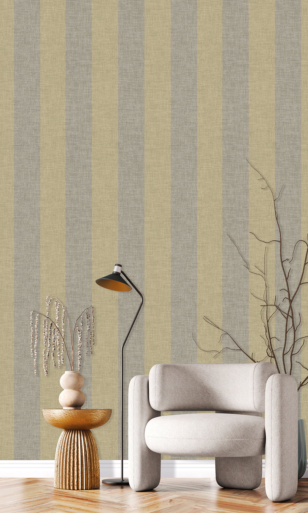 Hillary & Warm Granite Wavy Textured Stripes Wallpaper R9967