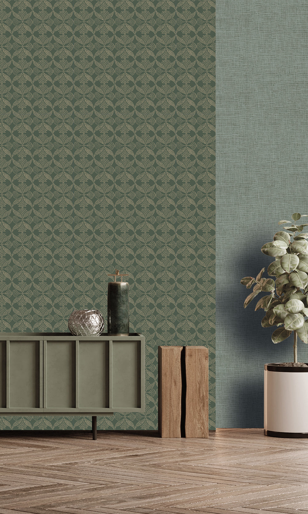 Deep Sea Shadow Ornamental Ogee Wallpaper R9973