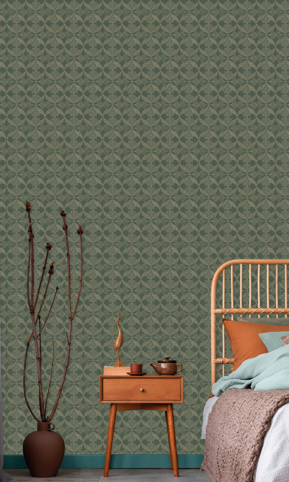 Deep Sea Shadow Ornamental Ogee Wallpaper R9973