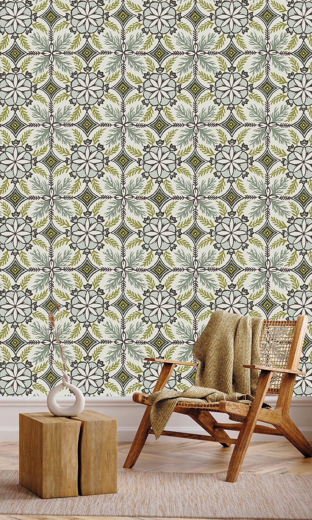 Arctic Fog & Tea Leaf Moroccan Tiles Wallpaper R9977