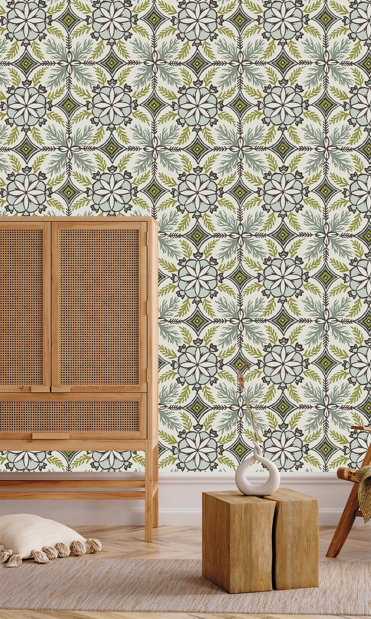 Arctic Fog & Tea Leaf Moroccan Tiles Wallpaper R9977 – Walls