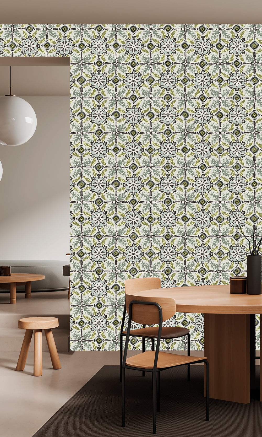 Arctic Fog & Tea Leaf Moroccan Tiles Wallpaper R9977