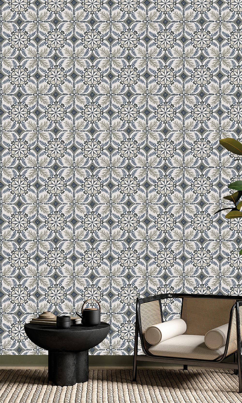 Midnight Blue & Featherstone Moroccan Tiles Wallpaper R9978