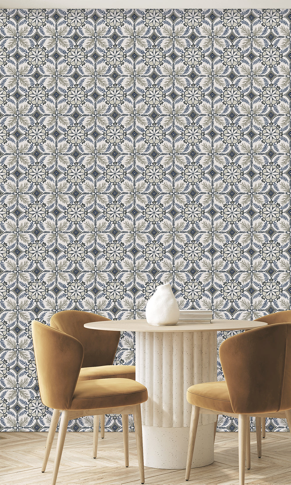 Midnight Blue & Featherstone Moroccan Tiles Wallpaper R9978