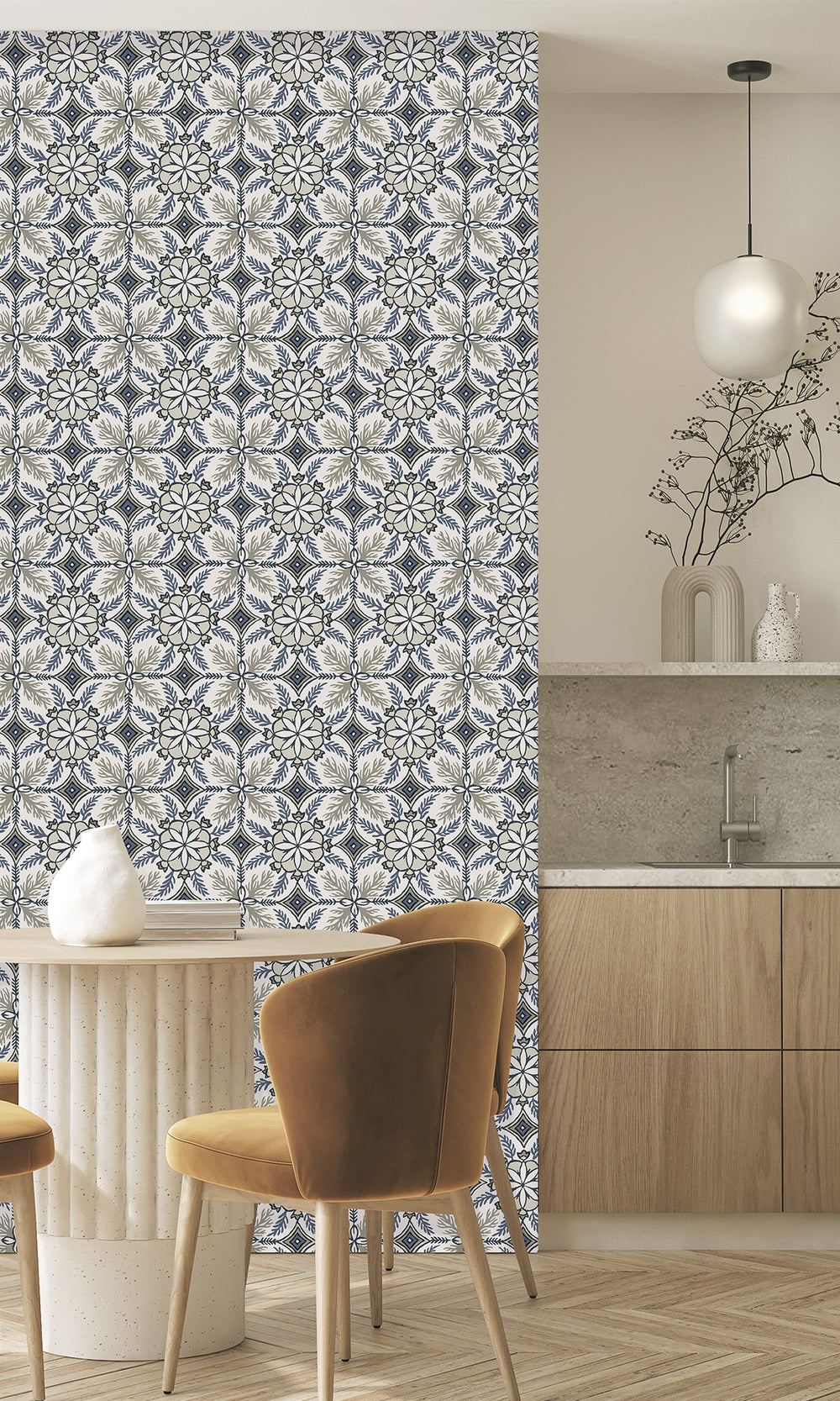 Midnight Blue & Featherstone Moroccan Tiles Wallpaper R9978
