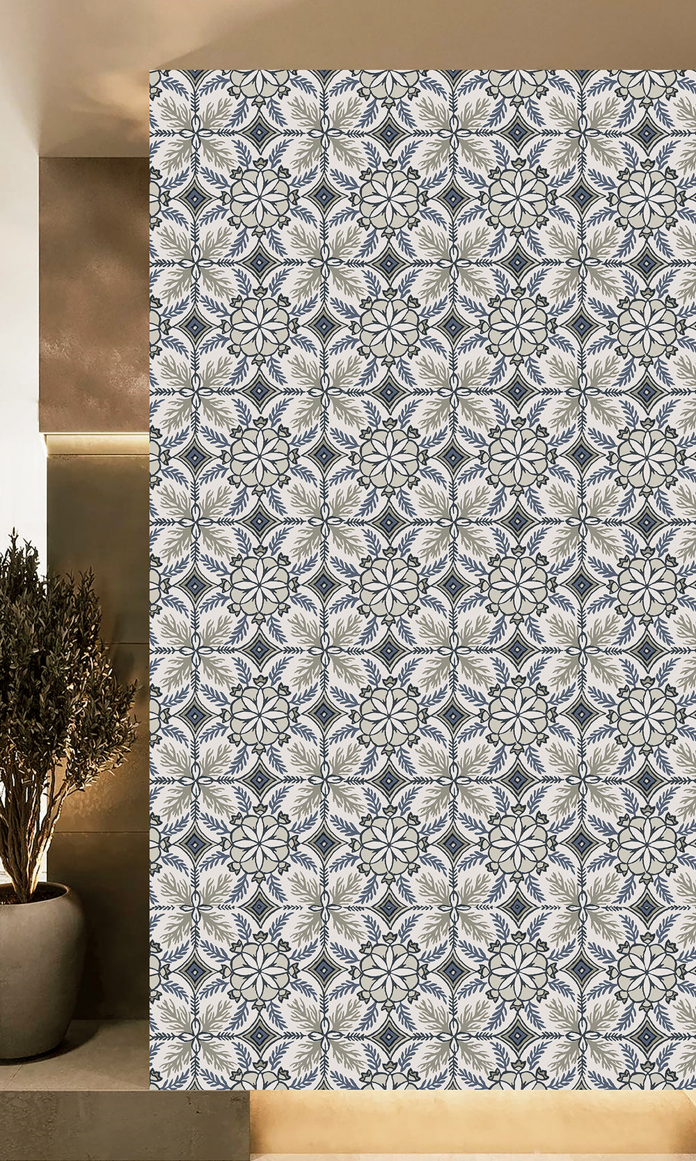 Midnight Blue & Featherstone Moroccan Tiles Wallpaper R9978